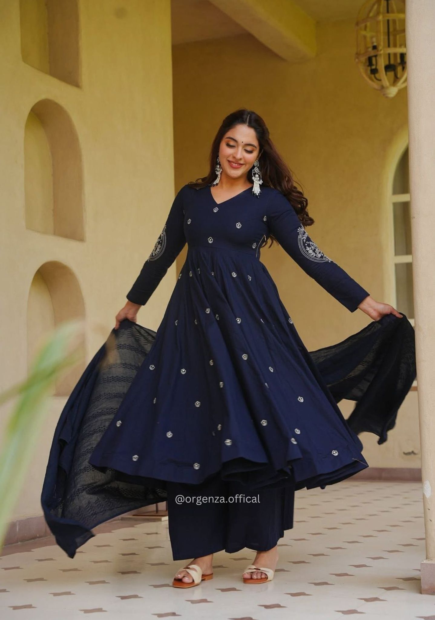 Roman Silk Embroidered Anarkali Suit Set