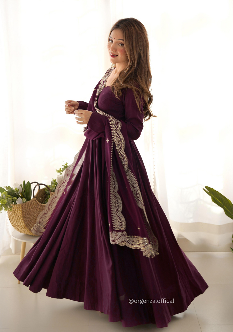 Roman Silk Chanderi Plain Anarkali Kurti