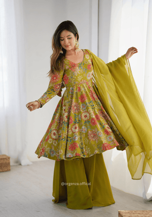 Roman Silk Chanderi Fabric Kediya Kurta With Palazzo Set - Orgenza Store - digisoch