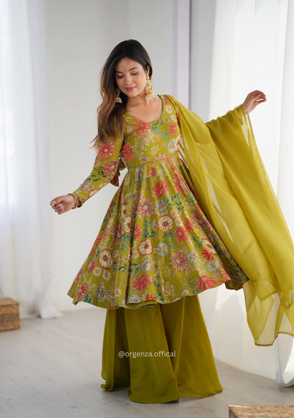 Roman Silk Chanderi Fabric Kediya Kurta With Palazzo Set - Orgenza Store