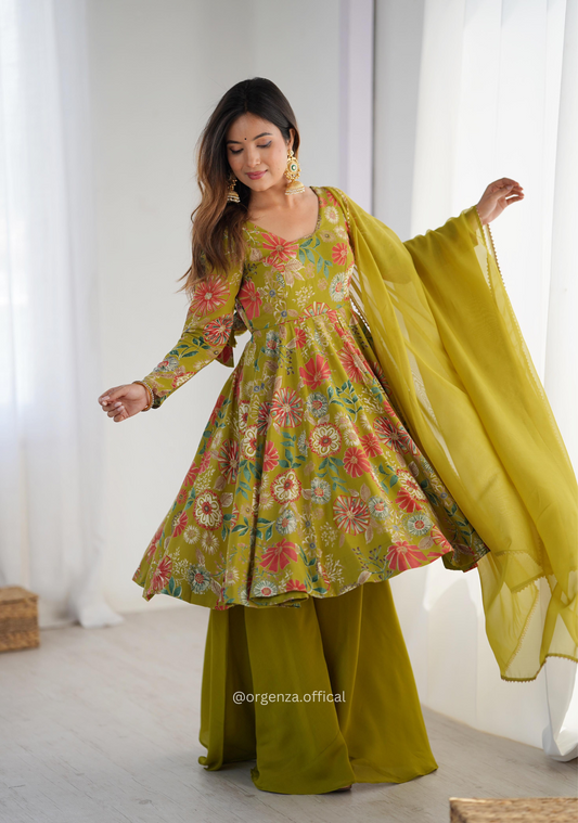 Roman Silk Chanderi Fabric Kediya Kurta With Palazzo Set - Orgenza Store