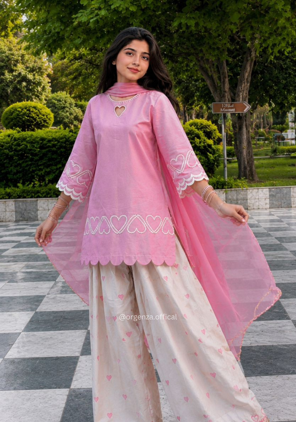 Pink Roman Silk Embroidered Farshi Salwar Suit Set