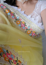 Yellow Organza Silk Saree With Embroidery Work