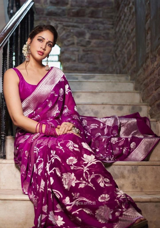 Lichi Silk Saree With Jacquard Zari Work