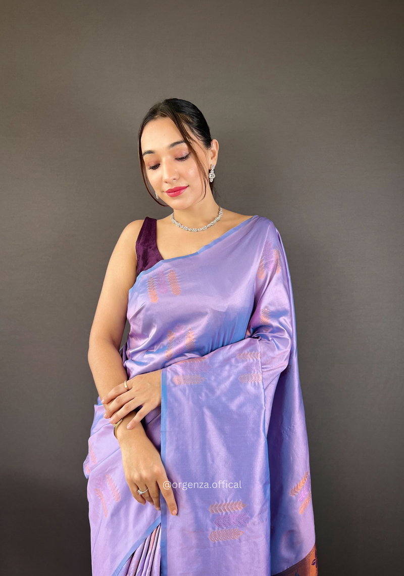 Purple Colour Silk Saree With Zari Weaving