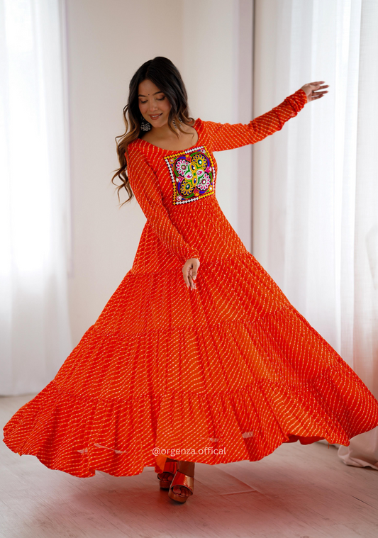 Georgette Laheriya Print Ruffle Anarkali