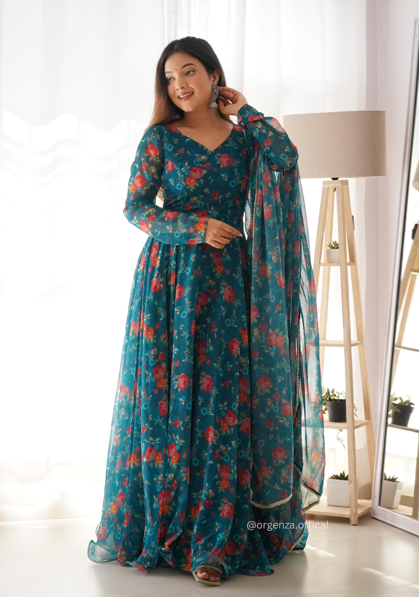 Floral Anarkali Gown Dress - Orgenza Store
