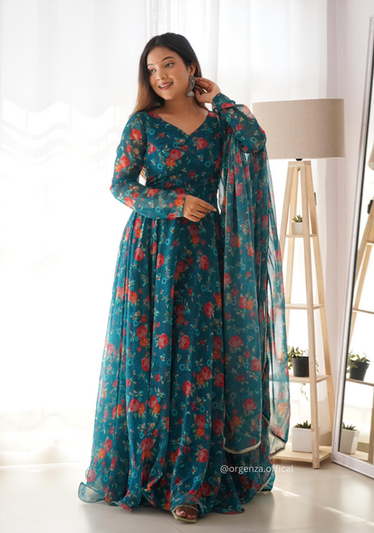 Floral Anarkali Gown Dress - Orgenza Store