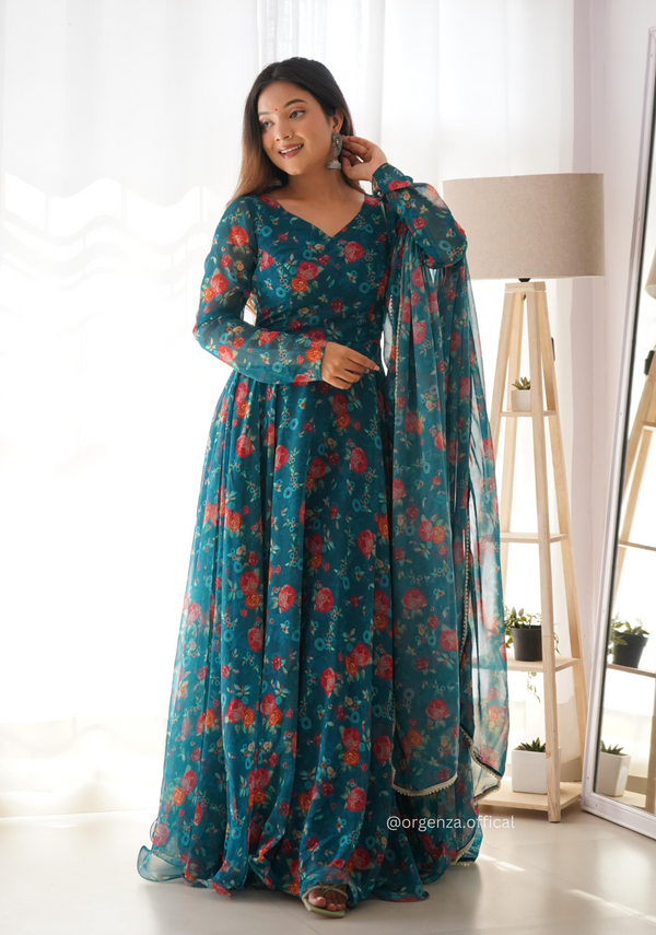 Floral Anarkali Gown Dress