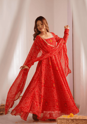 Pure Chiffon Bandhej Gown - Orgenza Store - digisoch