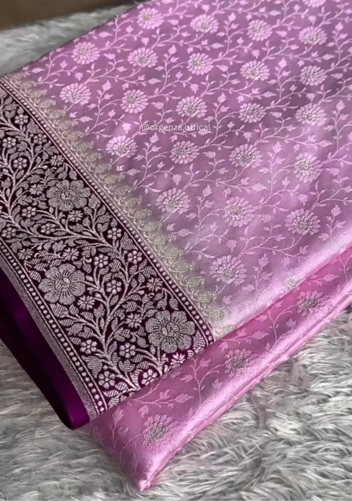 Lavender Banarasi Silk Saree with Wine Purple Zari Blouse