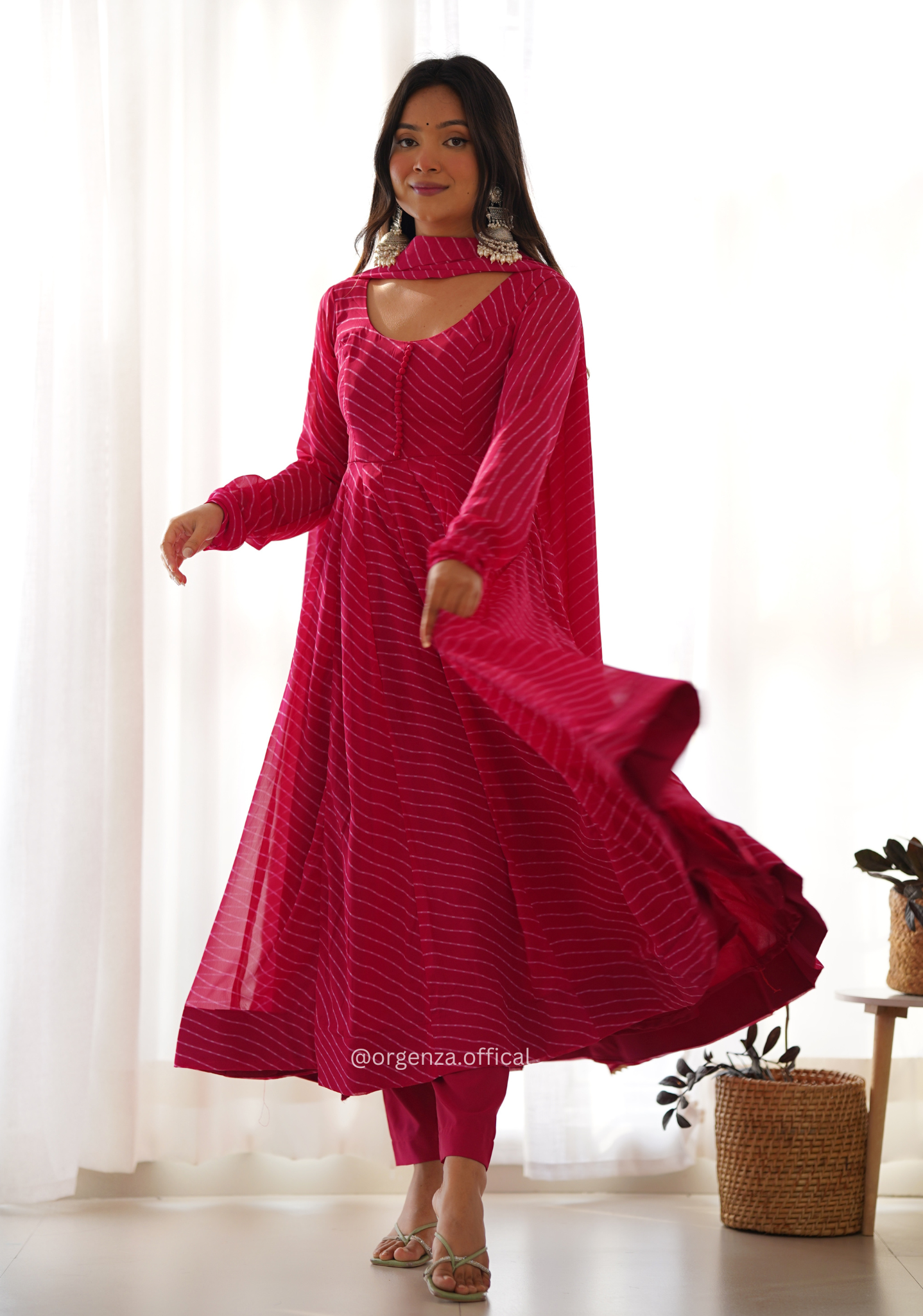 Pink Laheriya Print Anarkali Kurti - Orgenza Store
