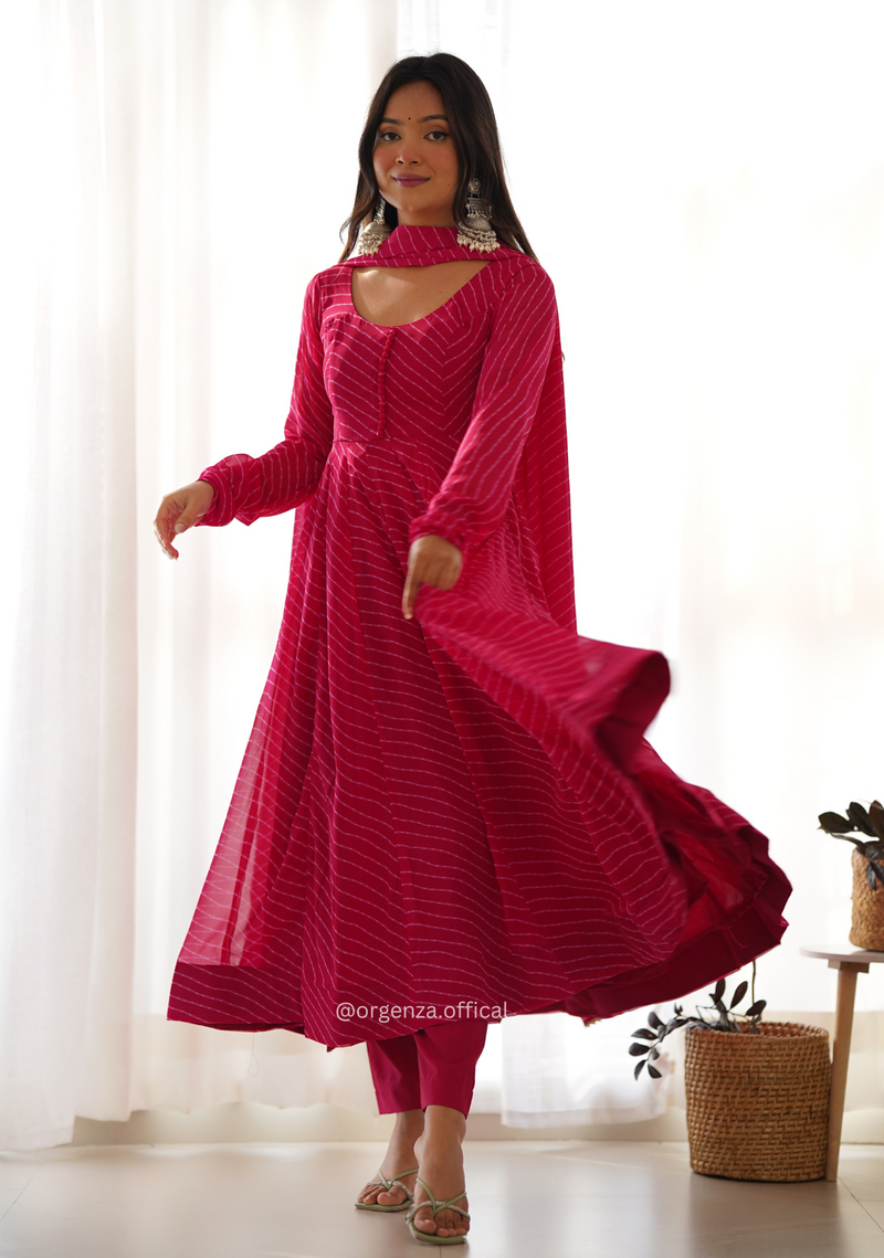 Pink Laheriya Print Anarkali Kurti