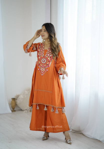 Orange Colour Premium Designer Co-ord Set