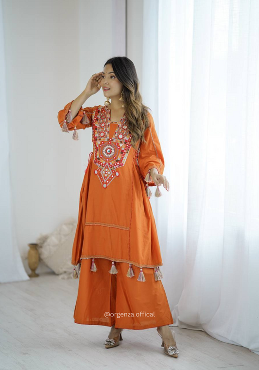 Orange Colour Premium Designer Co-ord Set