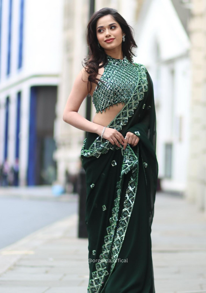 Bottle Green Rangoli Silk Saree With Sequence Embroidery Work