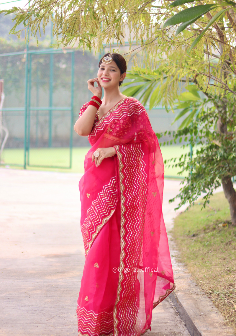 Pink Soft Silk Readymade Saree