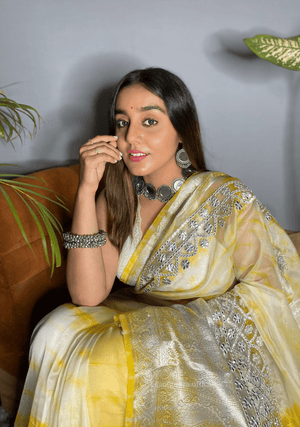 Yellow Colour Organza Saree With Weaving Border - Orgenza Store - digisoch