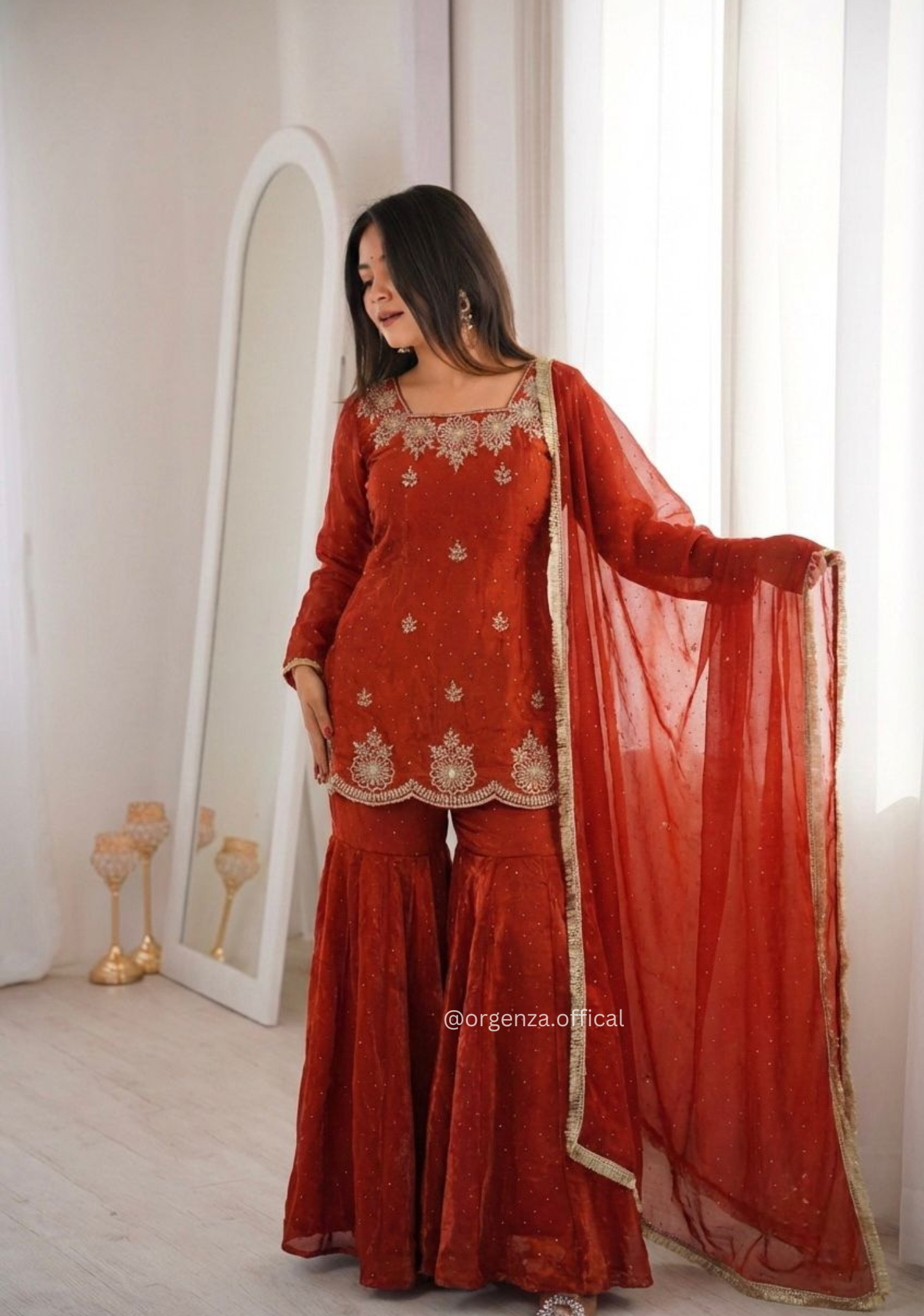 Fendy Silk Zarkan Diamond Work Sharara Suit Set