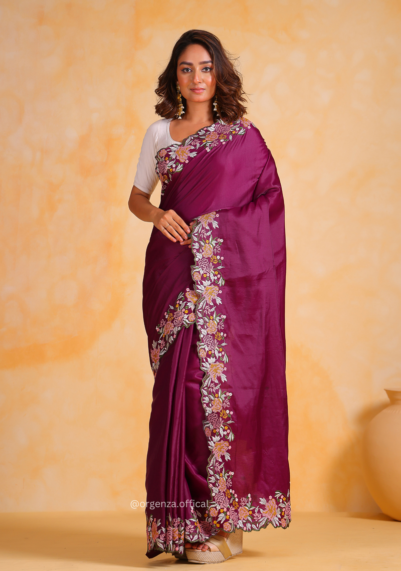 Tussar Satin Silk Saree With Embroidery Viscos Thread Work