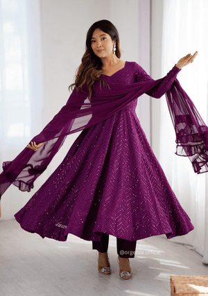 Georgette Silk Lukhnowi Sequence Work Anarkali - Orgenza Store - digisoch