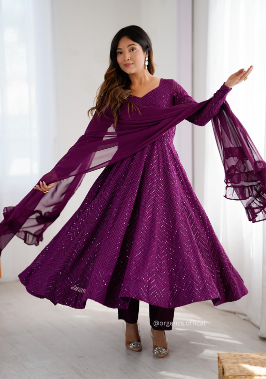 Georgette Silk Lukhnowi Sequence Work Anarkali - Orgenza Store