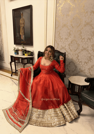 Chinon Silk Anarkali Suit with Sequins & Gotta Work | Designer Ethnic Wear for Women - Orgenza Store
