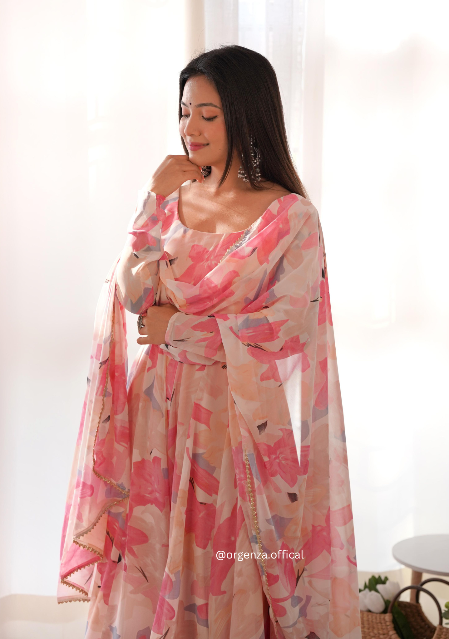 Peach flower Anarkali Kurtis With Dupatta Set - Orgenza Store