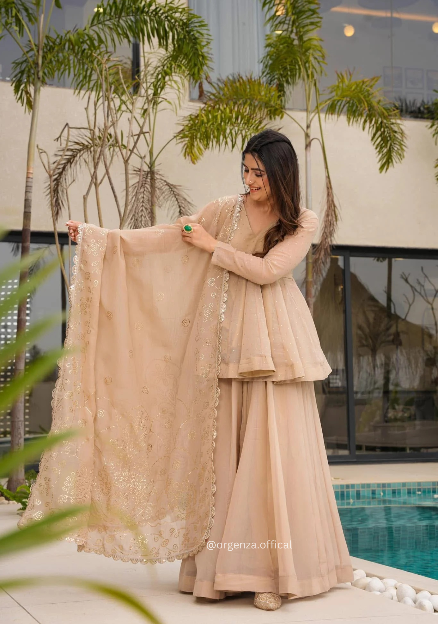 Women’s Tabby Organza Mukaish Work Sharara Suit Set – Ready to Wear