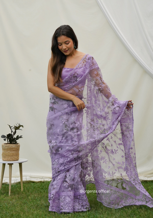 Organza Silk Saree With Embroidery Work - Orgenza Store