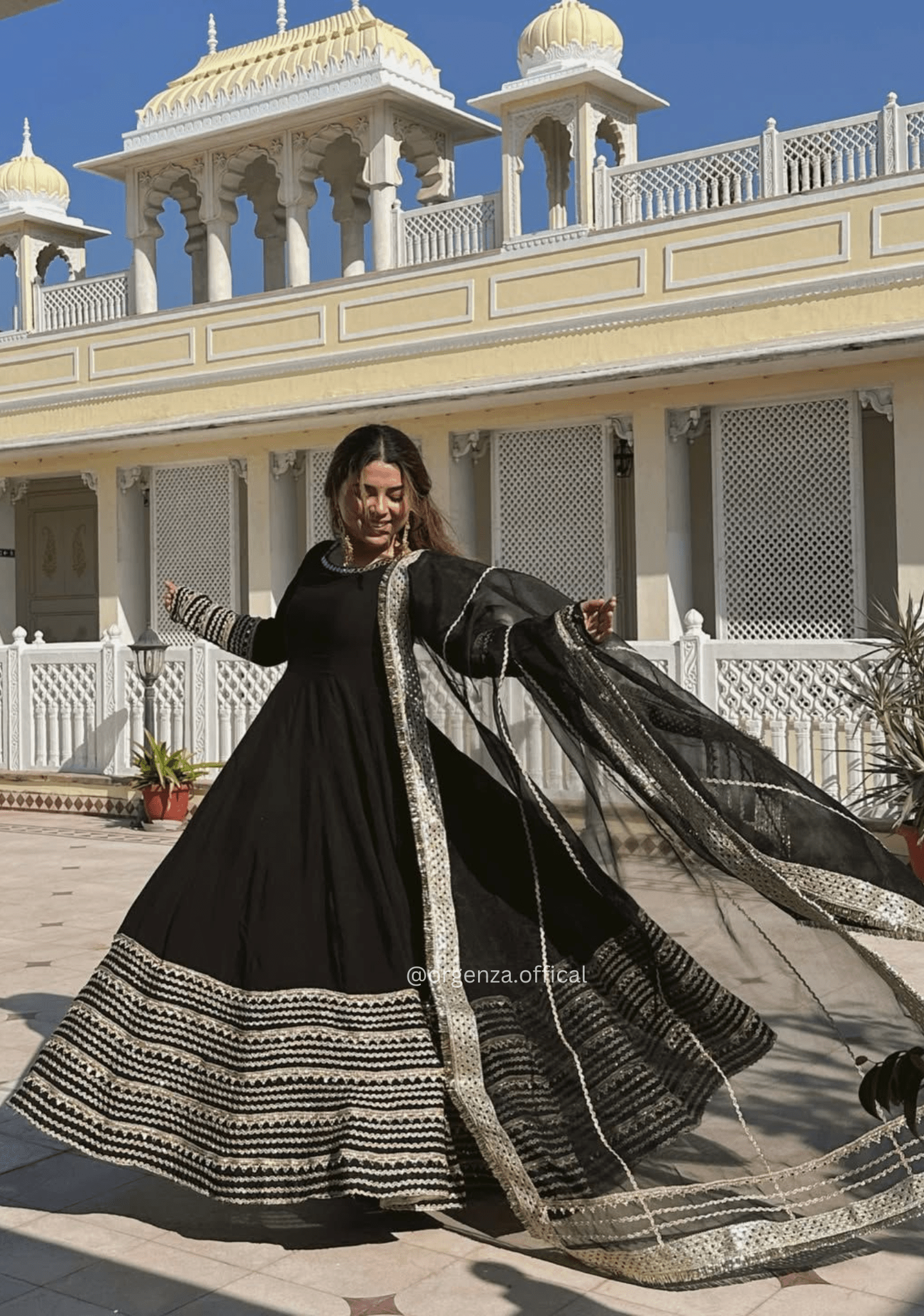 Black Embroidered Anarkali Suit Set with Sequins & Thread Work - Orgenza Store