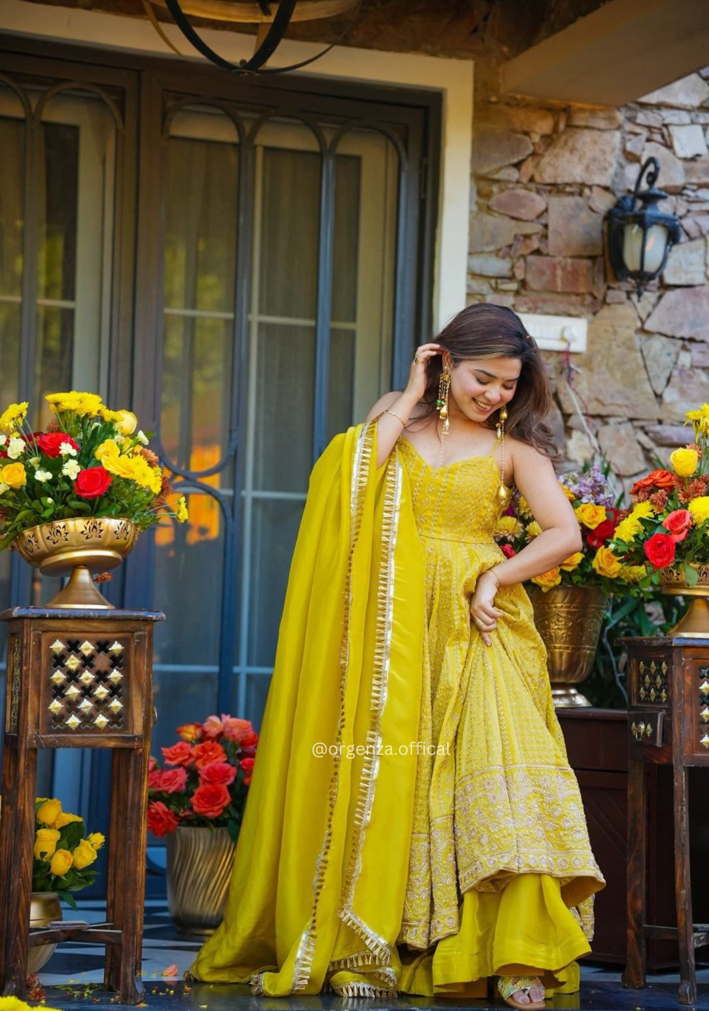 Teby Organza Zari Embroidered Anarkali Suit Set with Sharara & Dupatta (3 PCS)