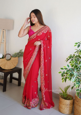 Pure Georgette Silk Saree With Embroidery Work