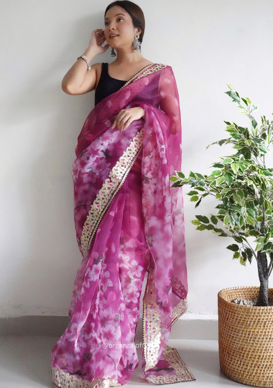 Pink Organza Saree With Gotta Patti Border