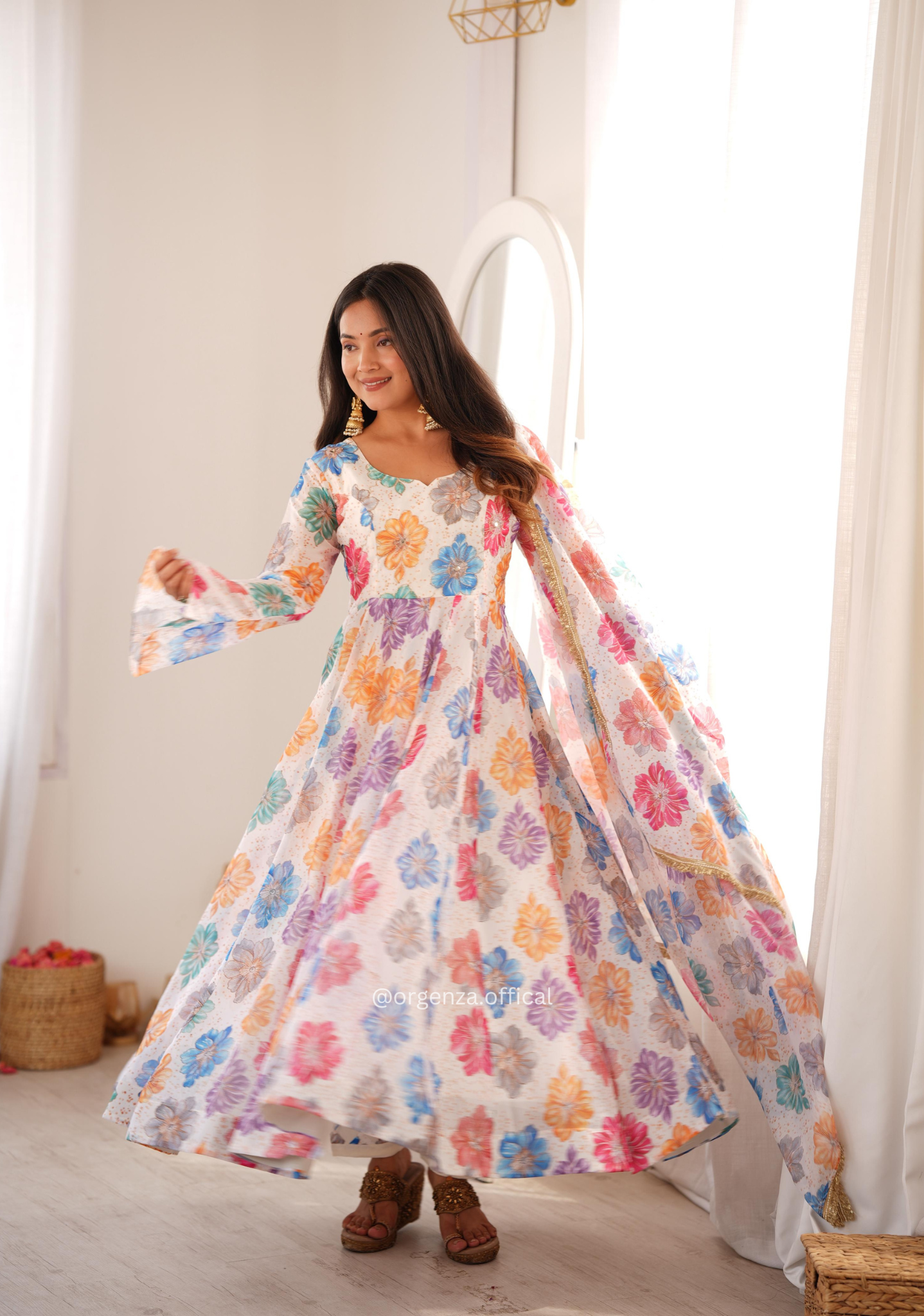 Printed Organza Embroidered Gown Set