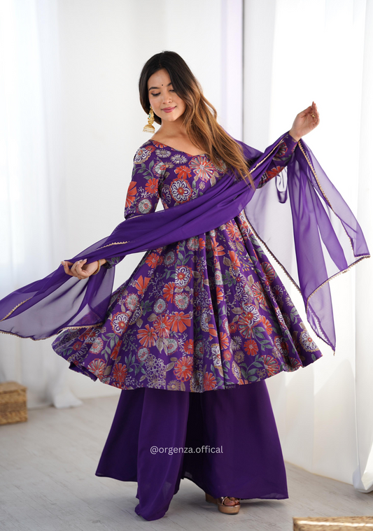 Roman Silk Chanderi Fabric Kediya Kurta With Palazzo Set