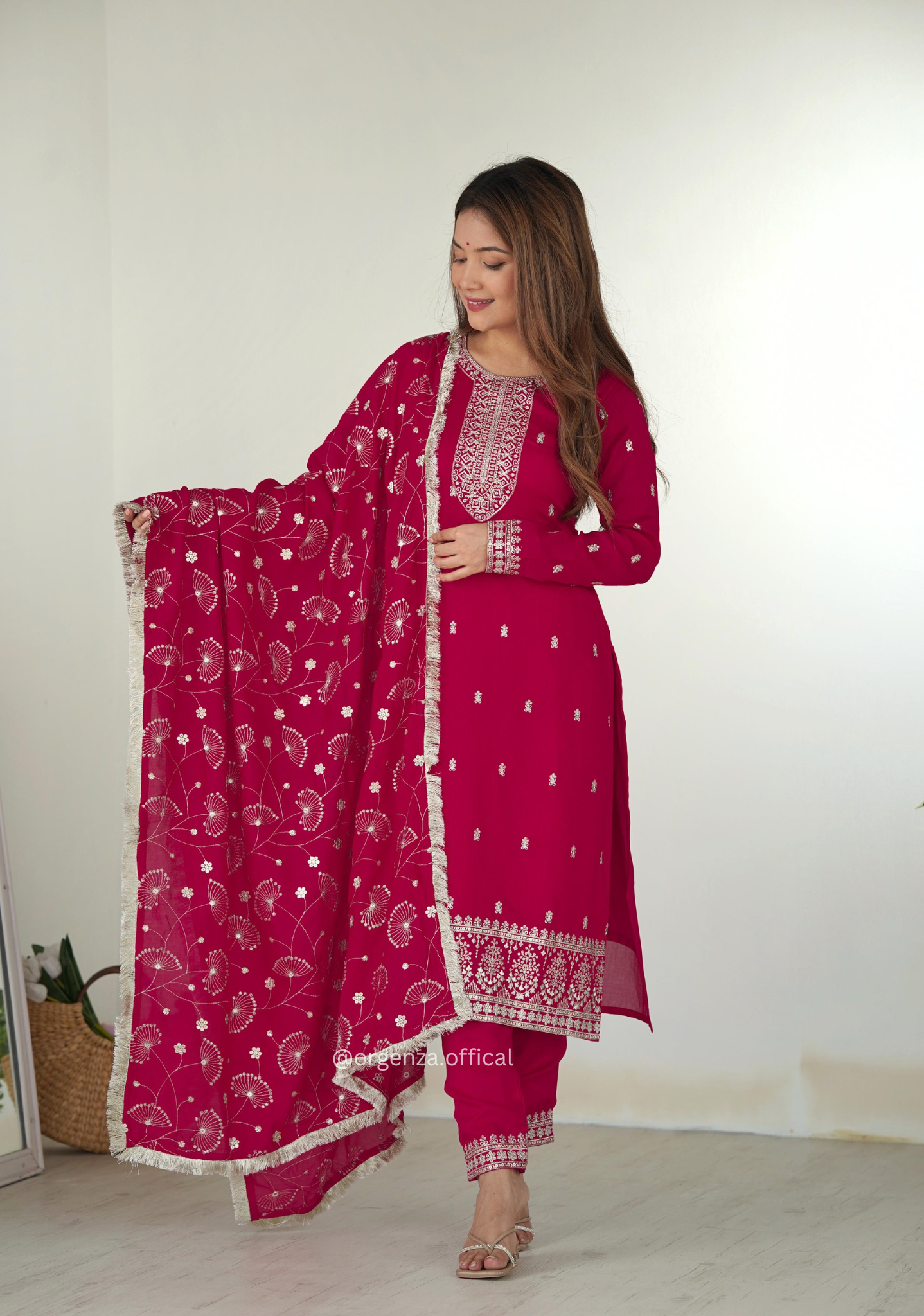 Rangoli Fabric Straight Fit Kurta With Dupatta Set - Orgenza Store