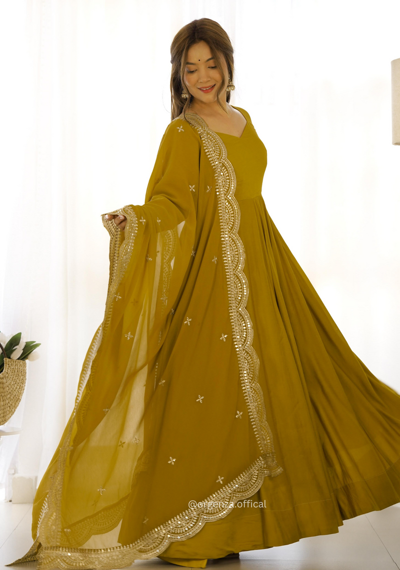 Roman Silk Chanderi Plain Anarkali Kurti