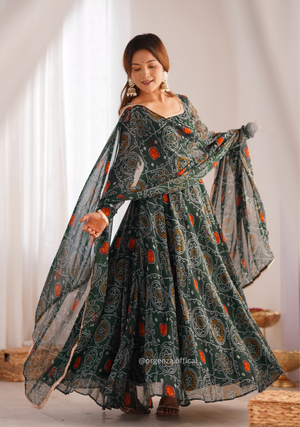 Pure Chiffon Bandhej Gown - Orgenza Store