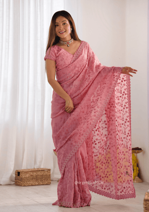 Peach Colour Pure Silky Crush Fabric Saree - Orgenza Store - digisoch