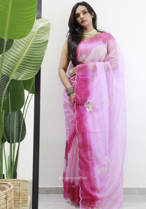 Baby Pink Colour Organza Silk Saree With Sequence Khatli