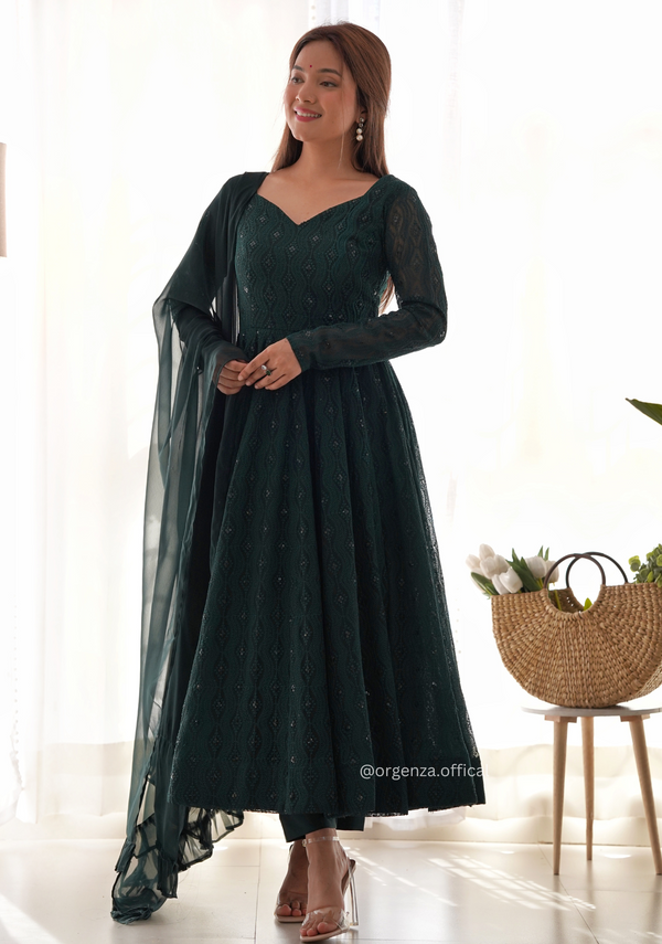 Georgette Silk Lukhnowi Sequence Work Anarkali