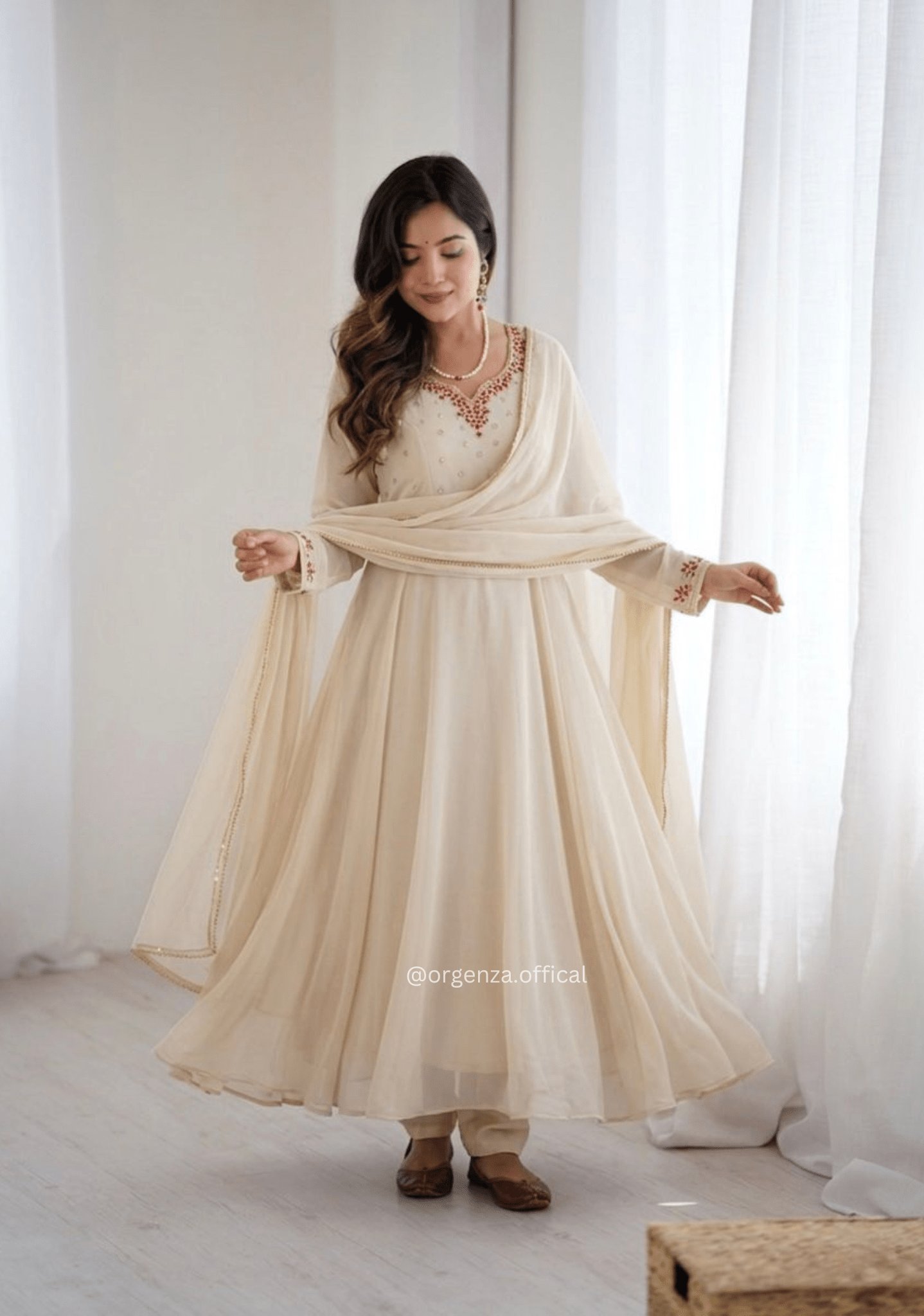 Designer Fox Georgette Gown with Handwork & Gotta Patti Dupatta | Party & Wedding Wear - Orgenza Store