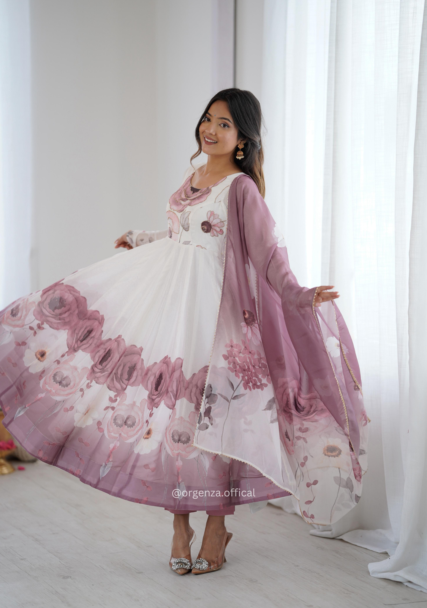 Onion Pink Colour Organza Anarkali Kurti Set