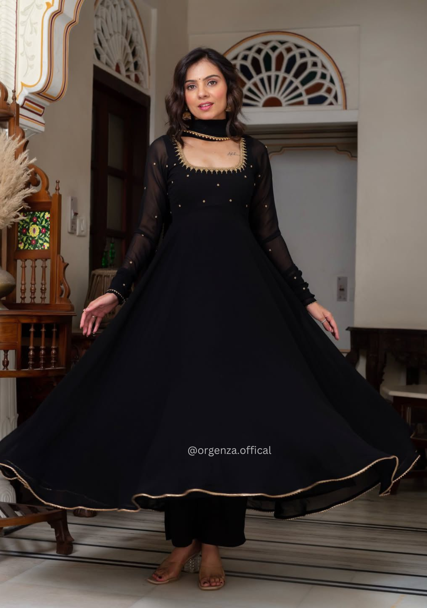 Premium Black Anarkali Suit Set with Heavy Zari Embroidery & Dupatta