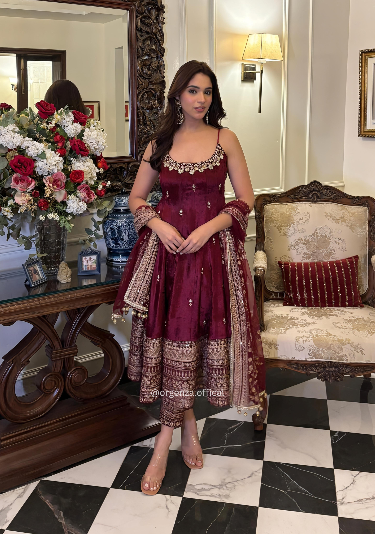 Maroon Vichitra Silk Anarkali Suit Set