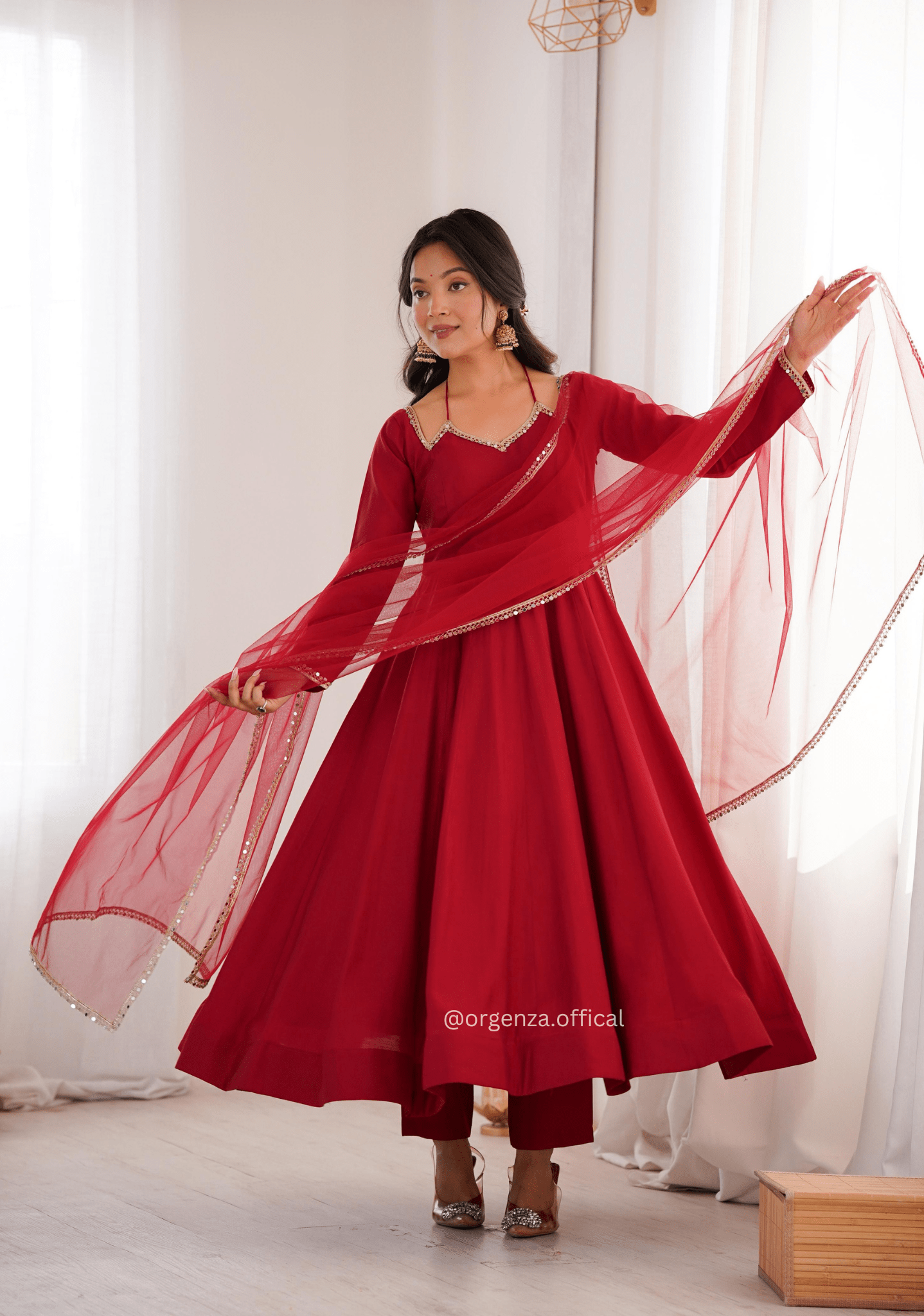 Pure Roman Silk Chanderi Fully Flared Anarkali Suit Set with Dupatta & Pant Ready to Wear - Orgenza Store Pure Roman Silk Chanderi Fully Flared Anarkali Suit Set with Dupatta & Pant Ready to Wear - Orgenza Store