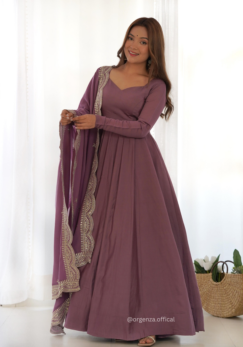 Roman Silk Chanderi Plain Anarkali Kurti