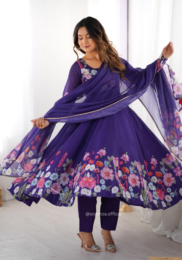 Floral Organza Anarkali With Dupatta And Pant