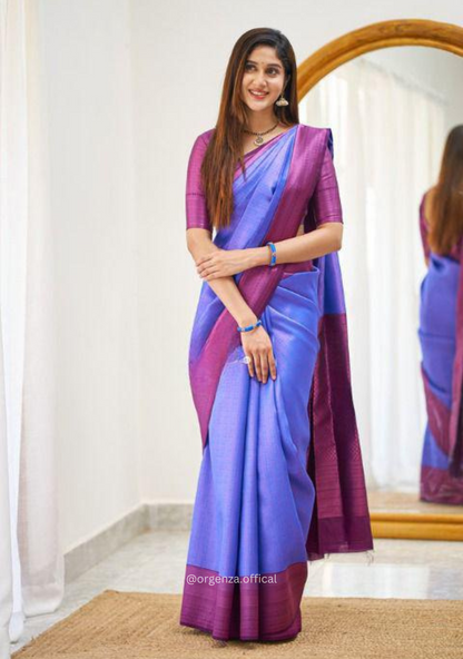 Blue Colour Lichi Silk Saree With Jacquard Zari Work